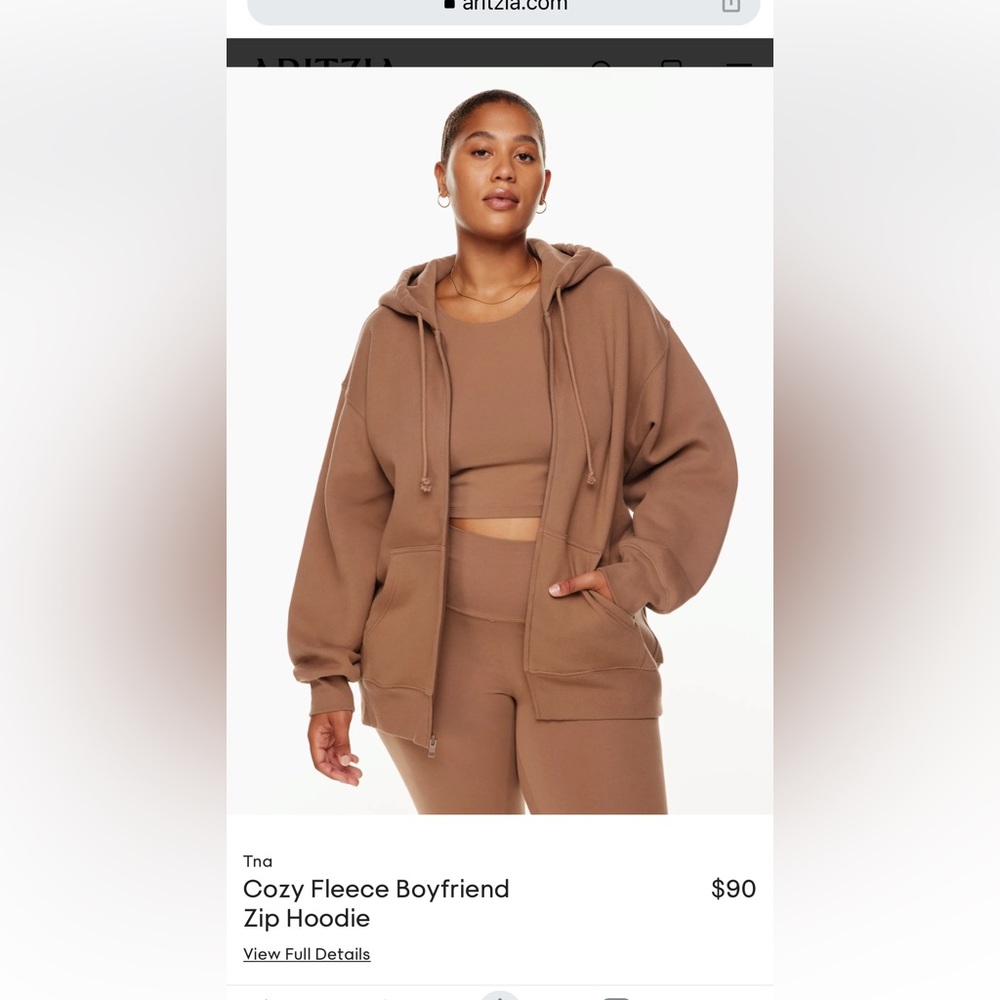 Ariztia TNA Cozy Fleece Boyfriend Zip Hoodie. 2XS.